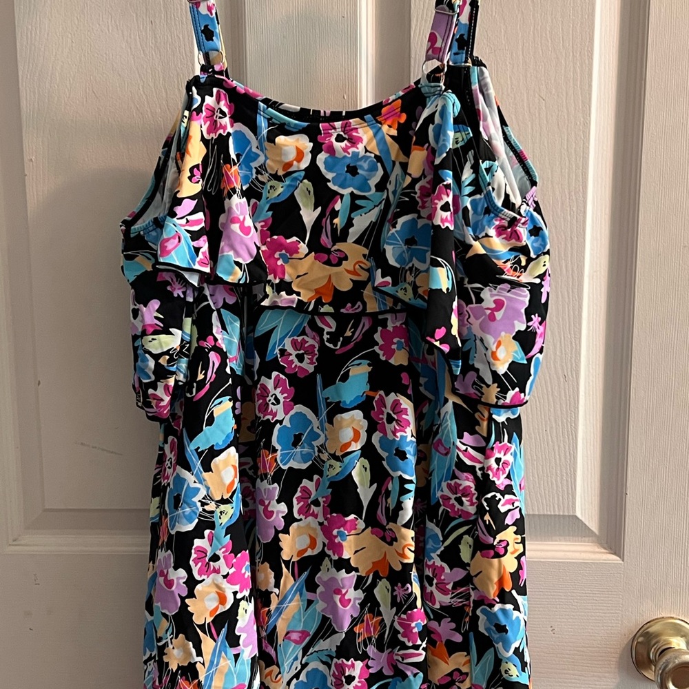 Floral Printed Off-the-Shoulder Flounce Swimdress Brand New.